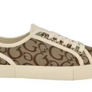 Melya Logo Low-Top Sneakers, Light Brown, Size 7.5